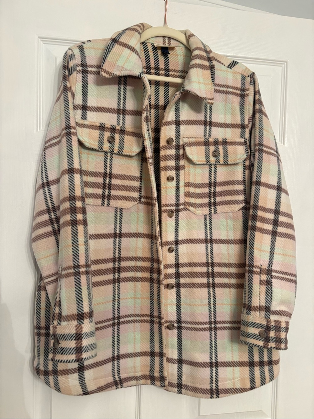 Universal Thread Plaid Shacket - Cream, Brown & Pink